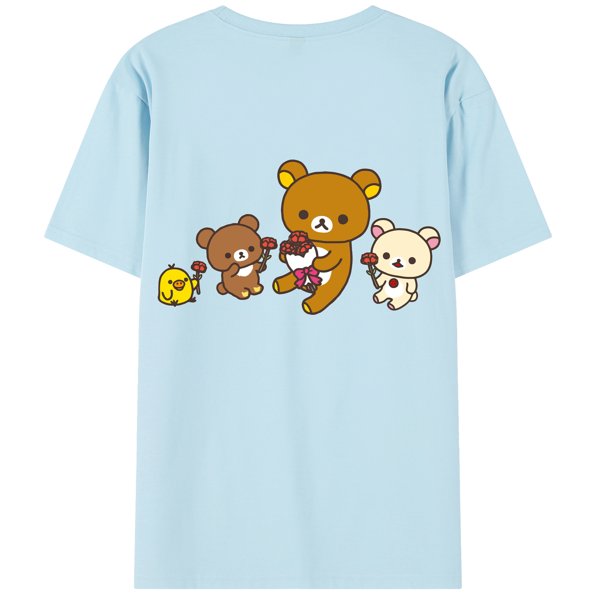 （画像用） リラックマ リラックマ キイロイトリ Rilakkuma Korilakkuma Kiiroitori 綿100％半袖Tシャツ（背面プリント）